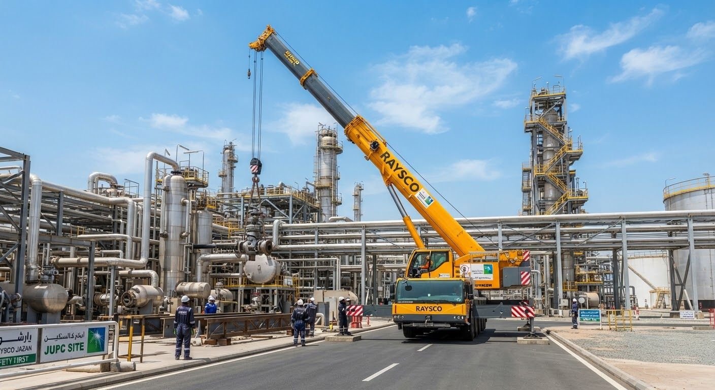 Mobile industrial crane operating at Jubail petrochemical facility